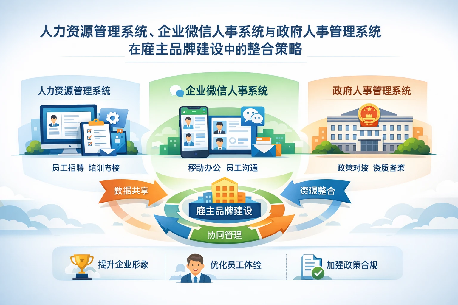 人力资源管理系统、企业微信人事系统与政府人事管理系统在雇主品牌建设中的整合策略