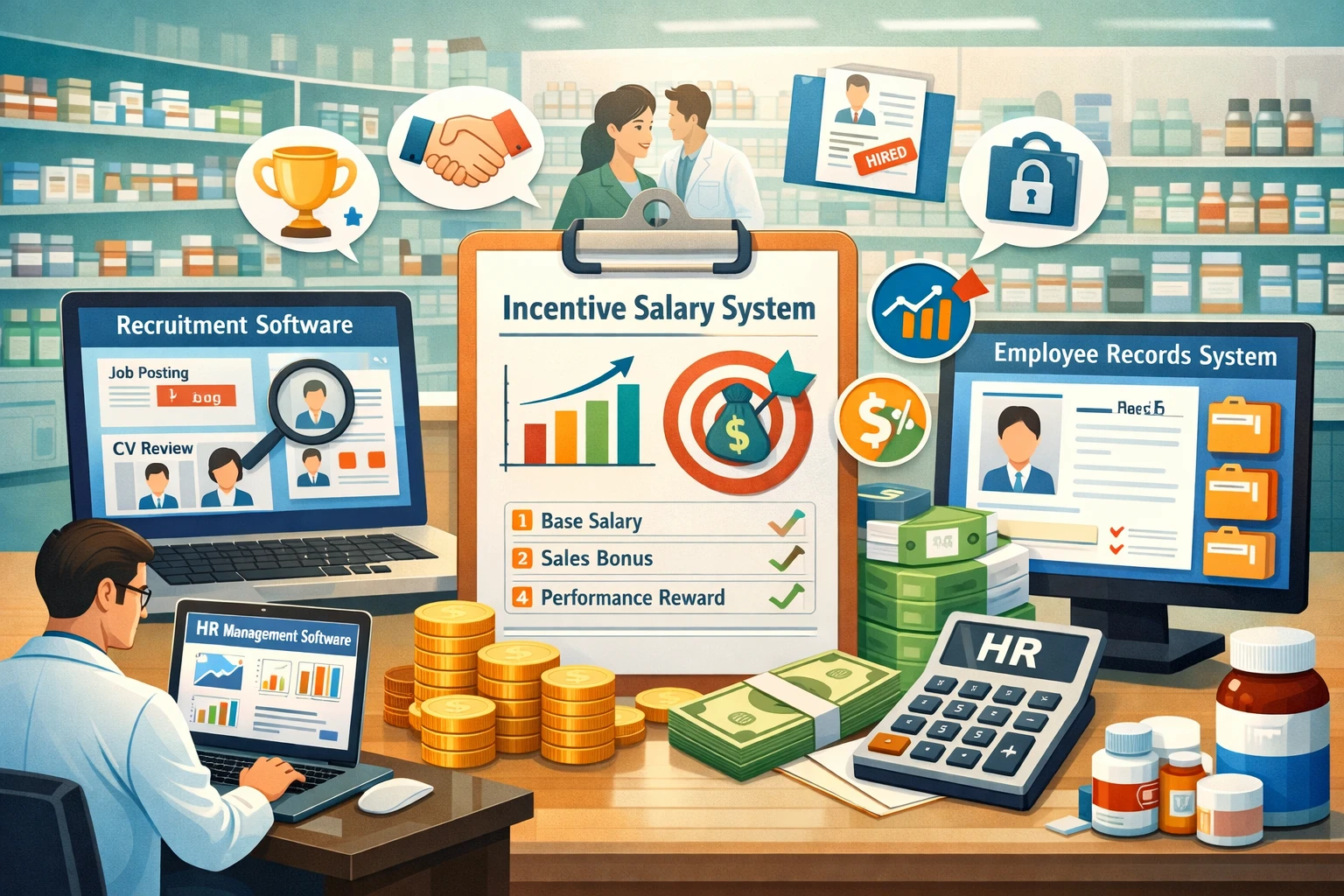 运用HR管理软件、招聘管理软件和人事档案管理系统构建药店激励性薪酬体系