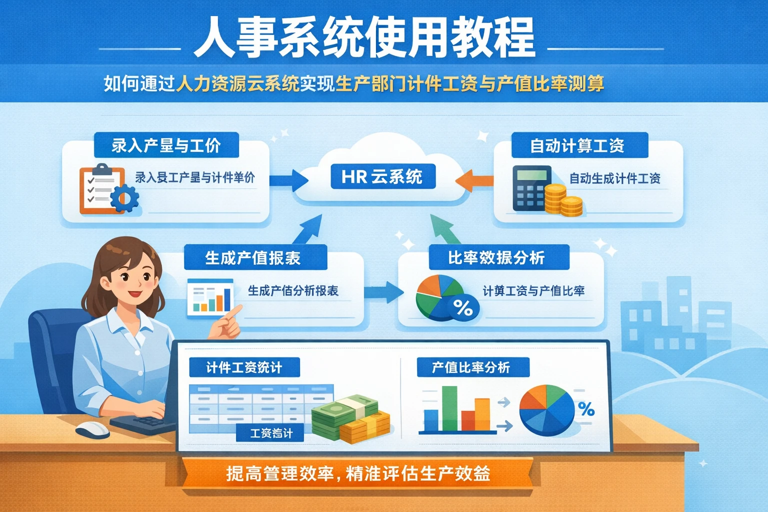 人事系统使用教程：如何通过人力资源云系统实现生产部门计件工资与产值比率测算