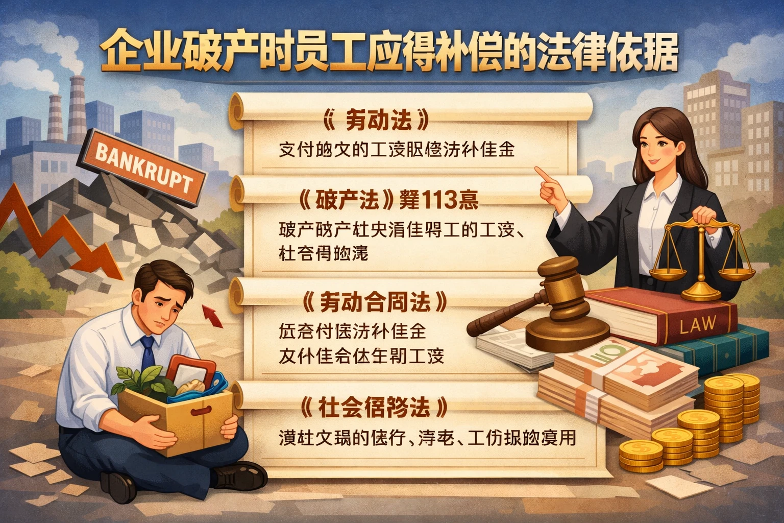 企业破产时员工应得补偿的法律依据