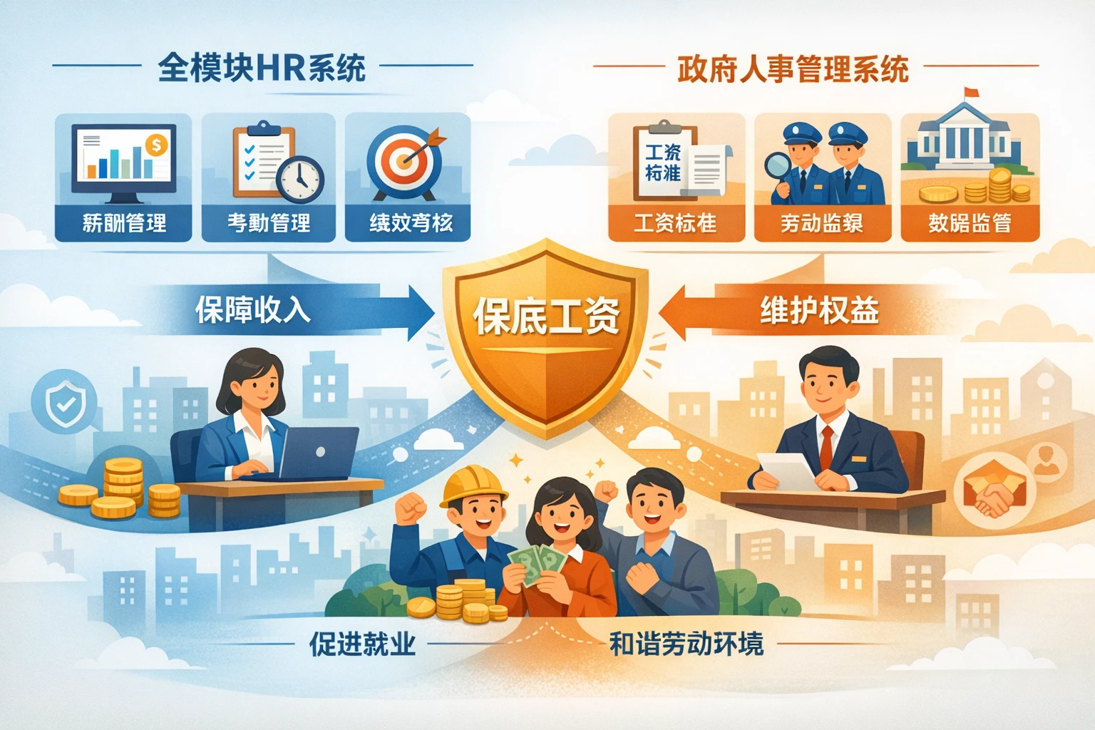 全模块HR系统与政府人事管理系统在保底工资实施中的关键作用