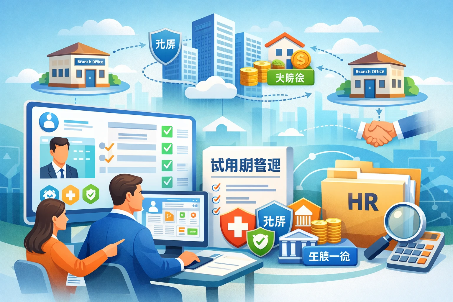 优化人力资源系统与员工档案系统，解决多分支机构人事系统中的试用期五险一金管理难题
