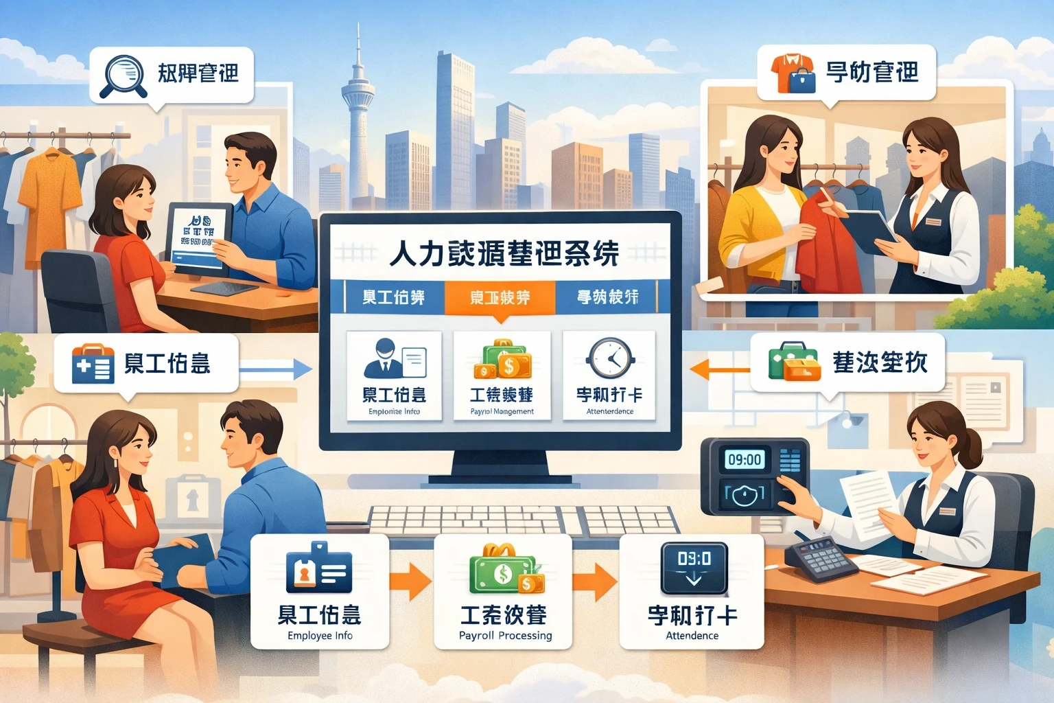 人力资源管理系统如何助力一线城市服装行业导购招聘与人事工资考勤一体化管理