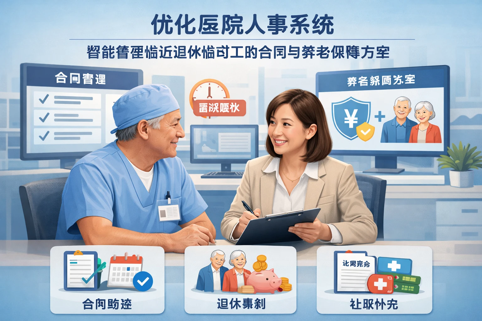 优化医院人事系统：智能管理临近退休临时工的合同与养老保障方案