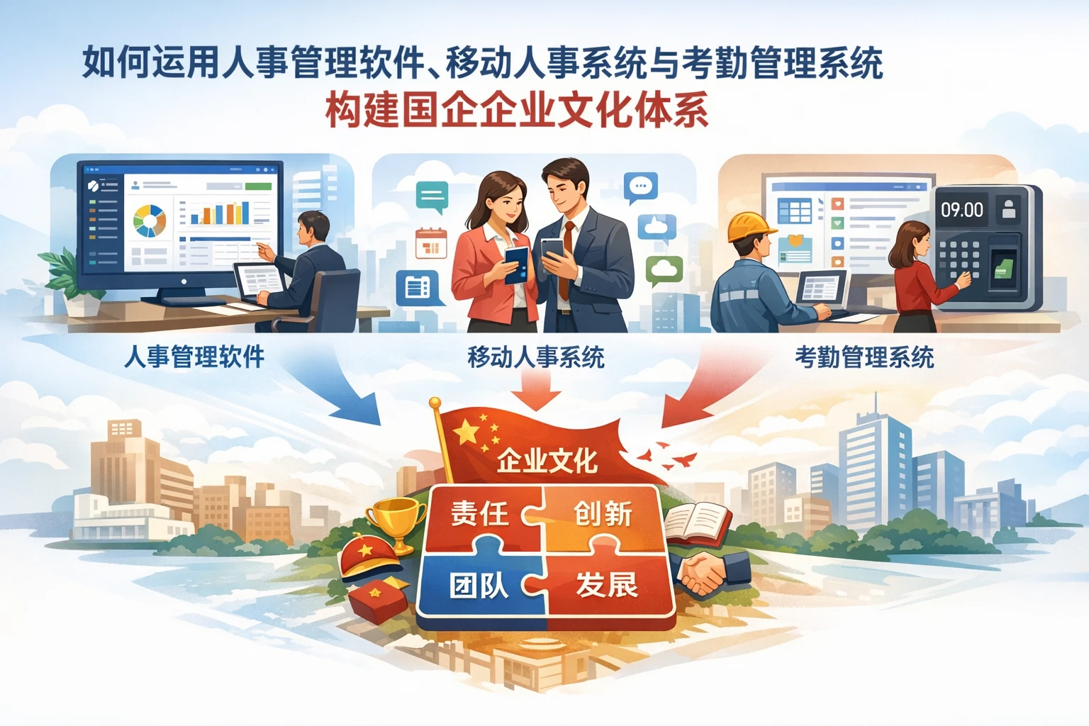 如何运用人事管理软件、移动人事系统与考勤管理系统构建国企企业文化体系