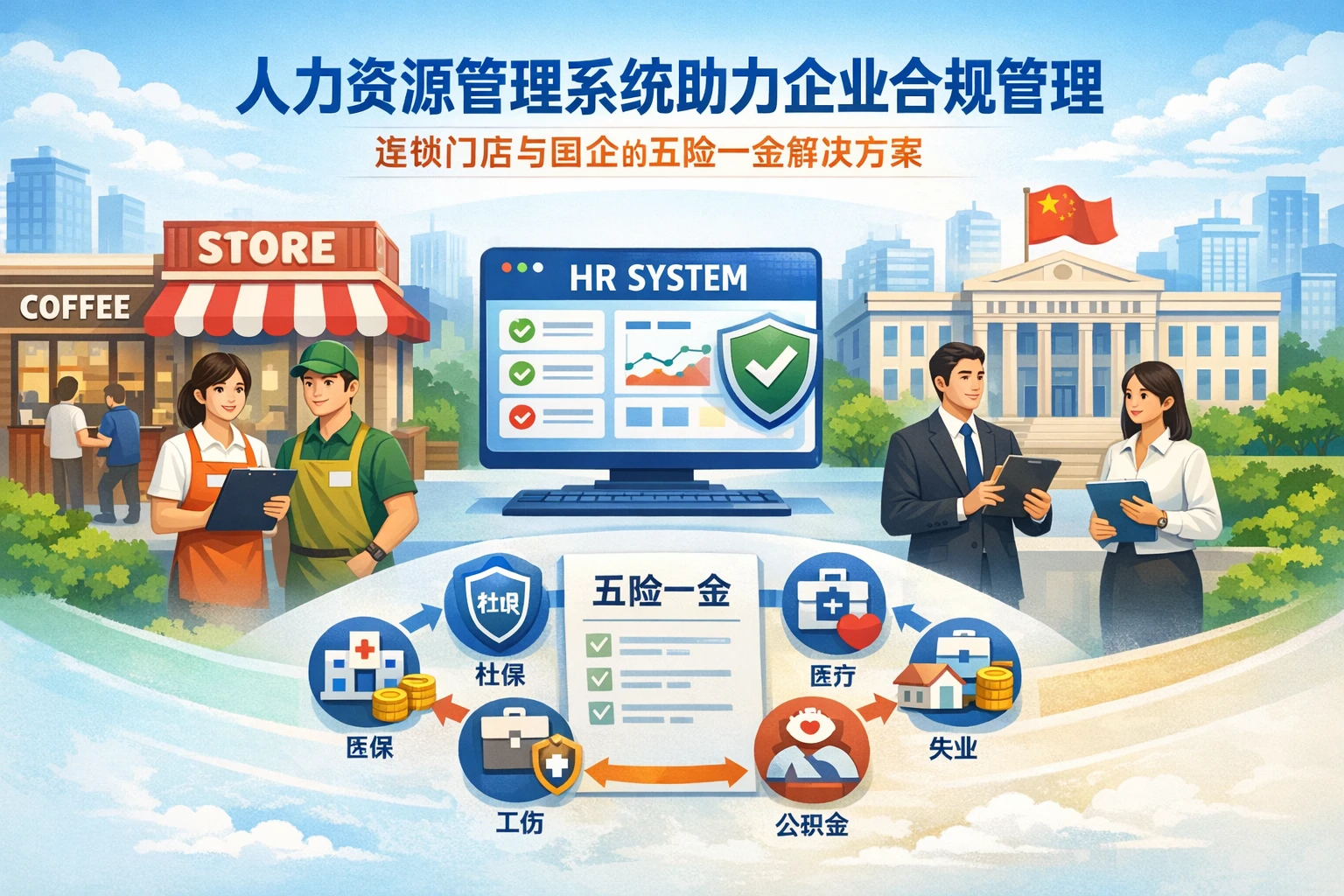人力资源管理系统助力企业合规管理：连锁门店与国企的五险一金解决方案
