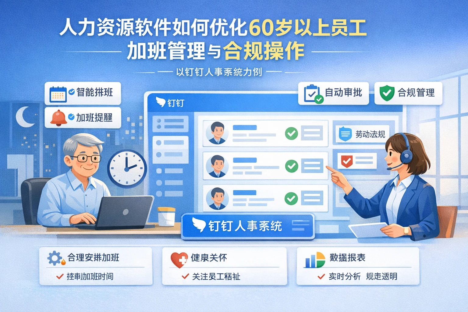 人力资源软件如何优化60岁以上员工加班管理与合规操作——以钉钉人事系统为例