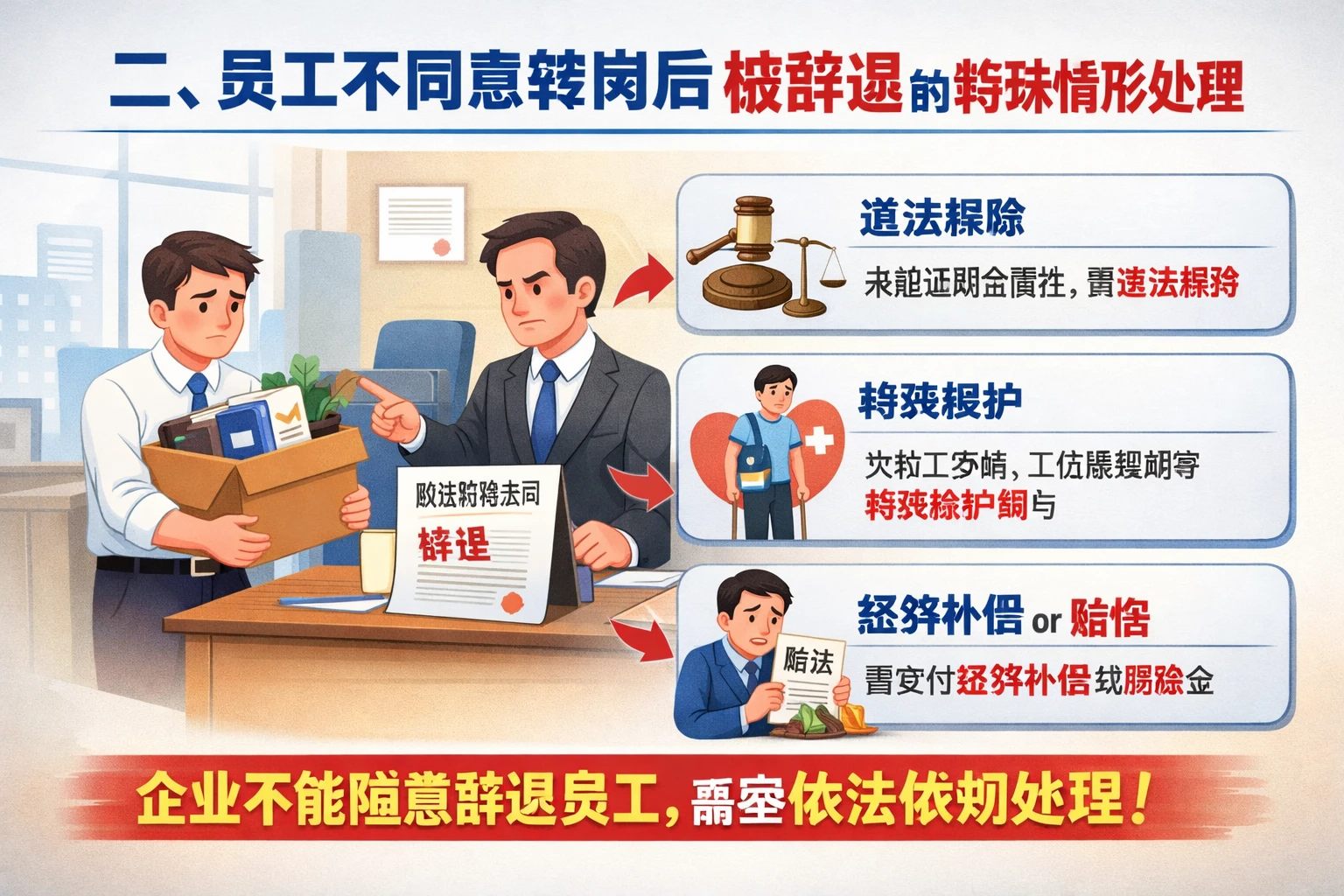 二、员工不同意转岗后被辞退的特殊情形处理