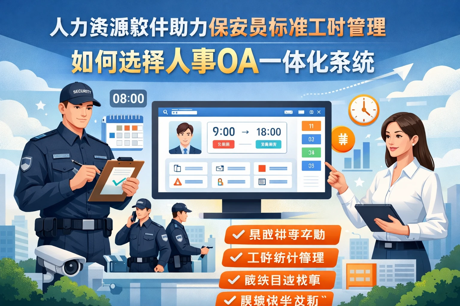 人力资源软件助力保安员标准工时管理:如何选择人事OA一体化系统