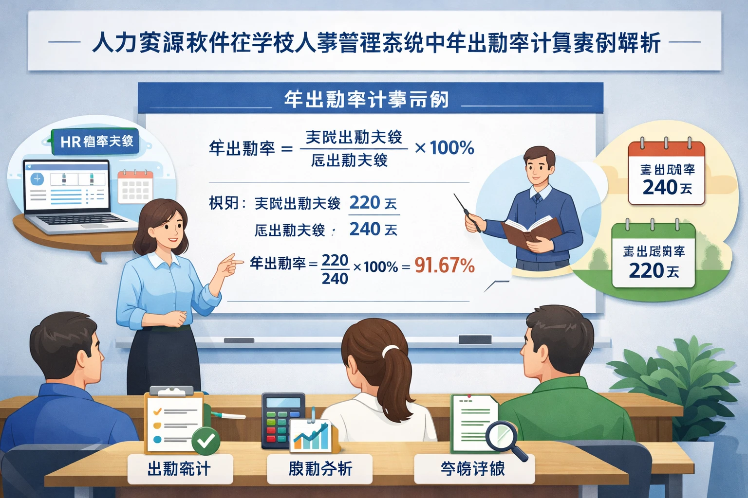 人力资源软件在学校人事管理系统中的年出勤率计算案例解析