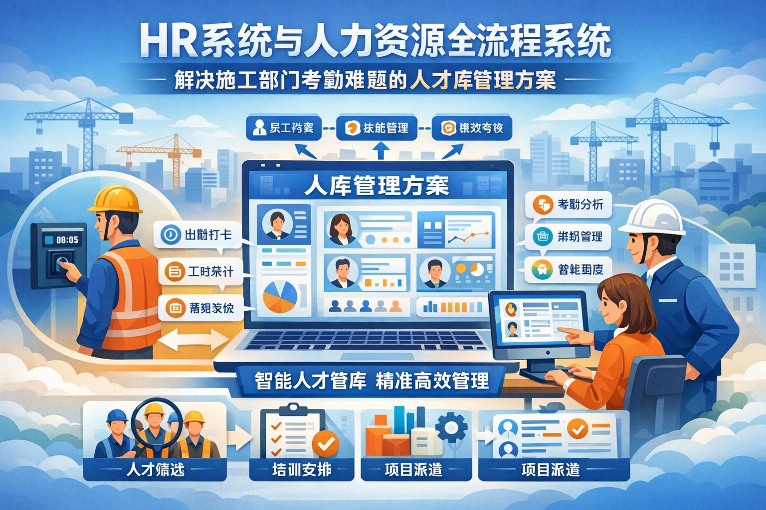 HR系统与人力资源全流程系统：解决施工部门考勤难题的人才库管理方案