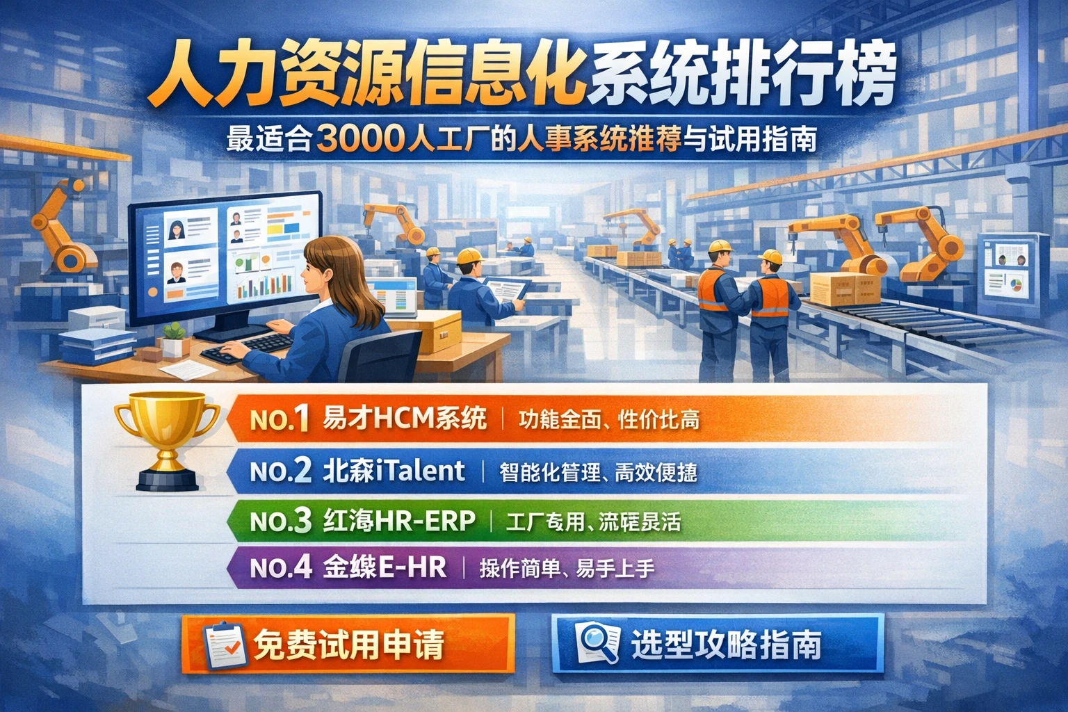 人力资源信息化系统排行榜：最适合3000人工厂的人事系统推荐与试用指南
