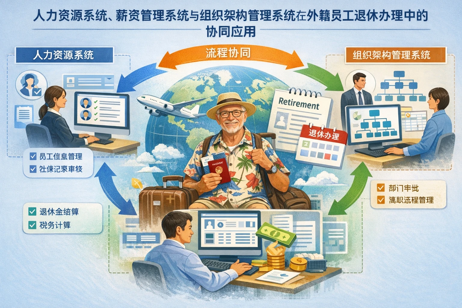 人力资源系统、薪资管理系统与组织架构管理系统在外籍员工退休办理中的协同应用