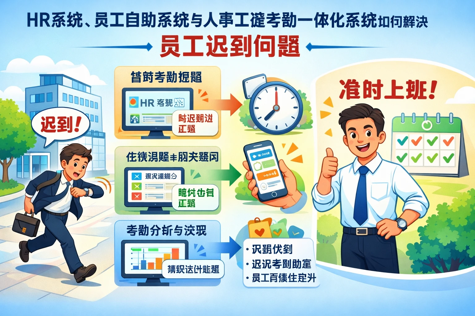 HR系统、员工自助系统与人事工资考勤一体化系统如何解决员工迟到问题