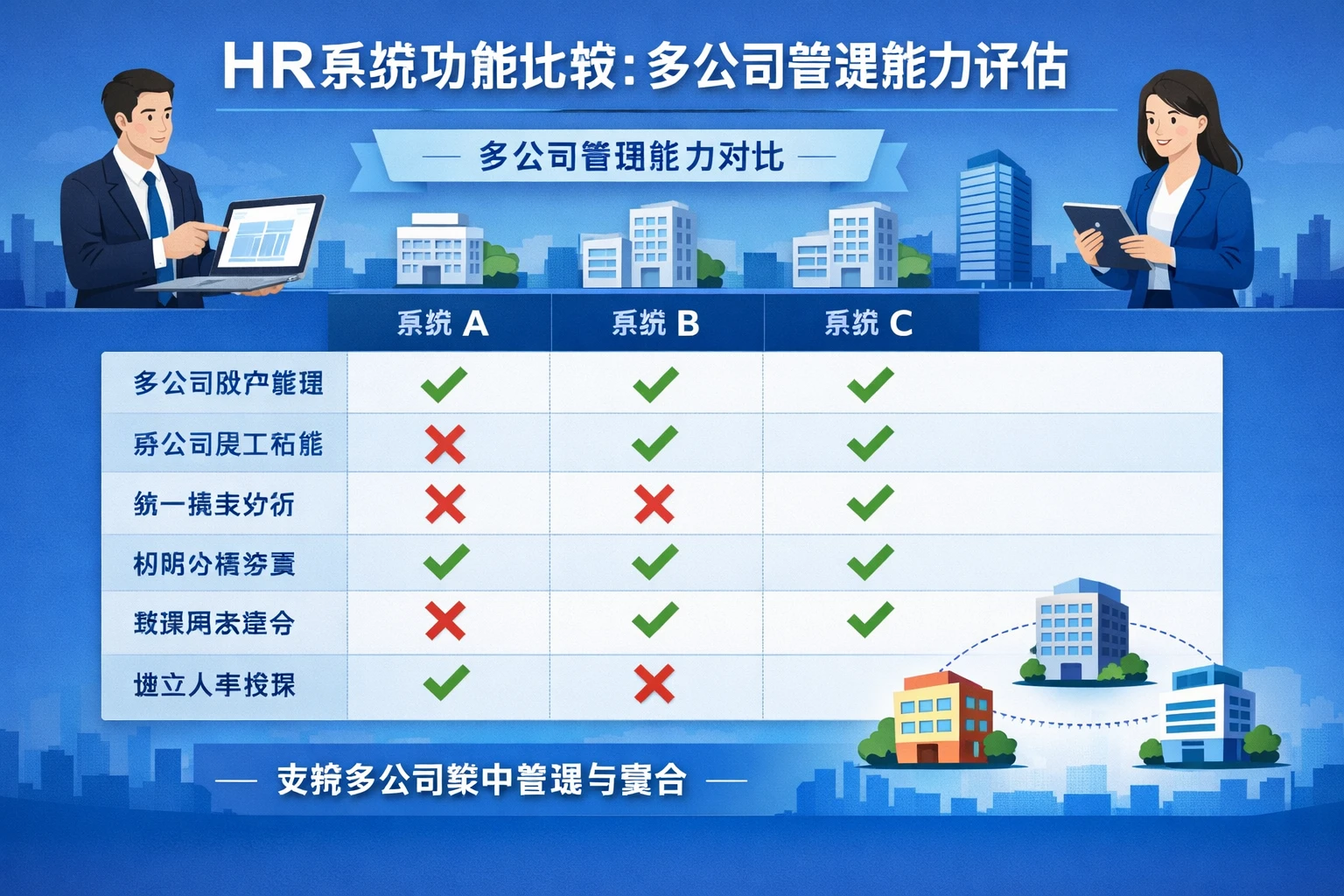 HR系统功能比较：多公司管理能力评估