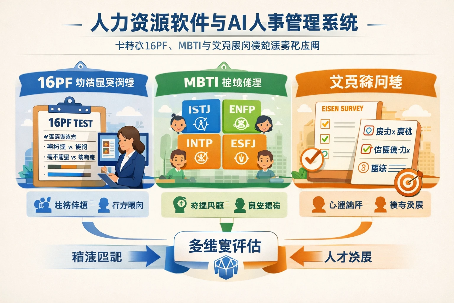 人力资源软件与AI人事管理系统：卡特尔16PF、MBTI与艾克森问卷的差异化应用