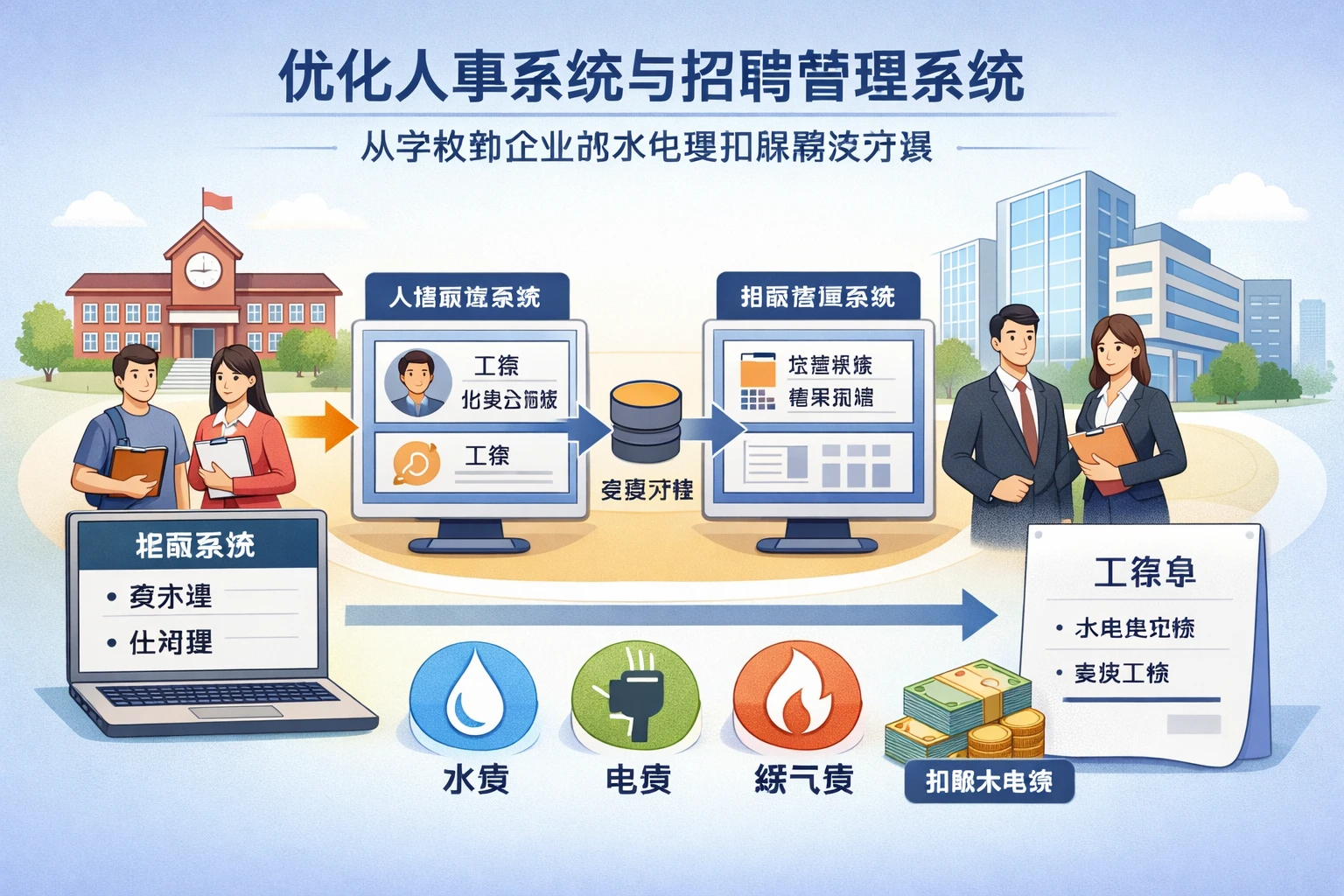 优化人事系统与招聘管理系统：从学校到企业的水电费扣除解决方案