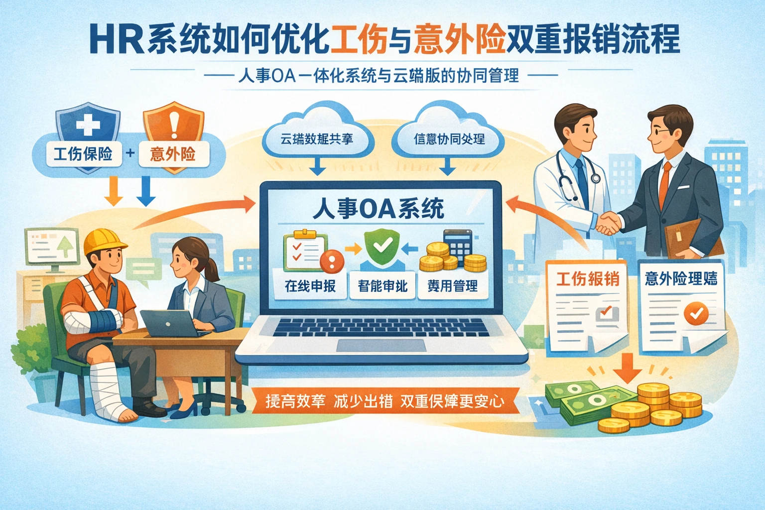 HR系统如何优化工伤与意外险双重报销流程——人事OA一体化系统与云端版的协同管理