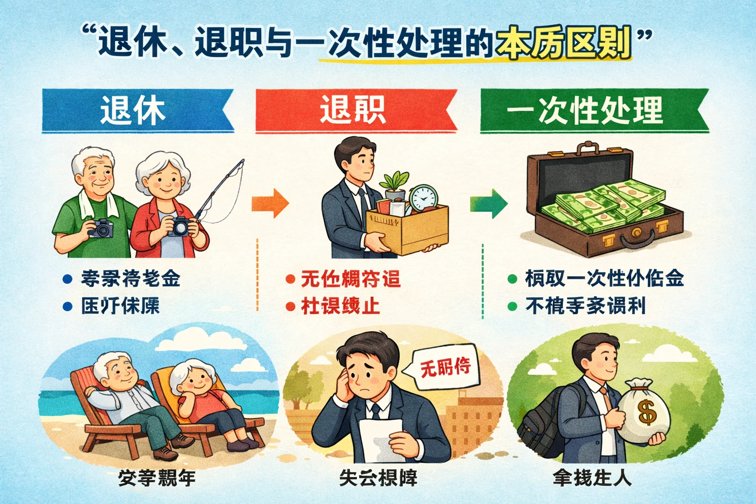 退休、退职与一次性处理的本质区别