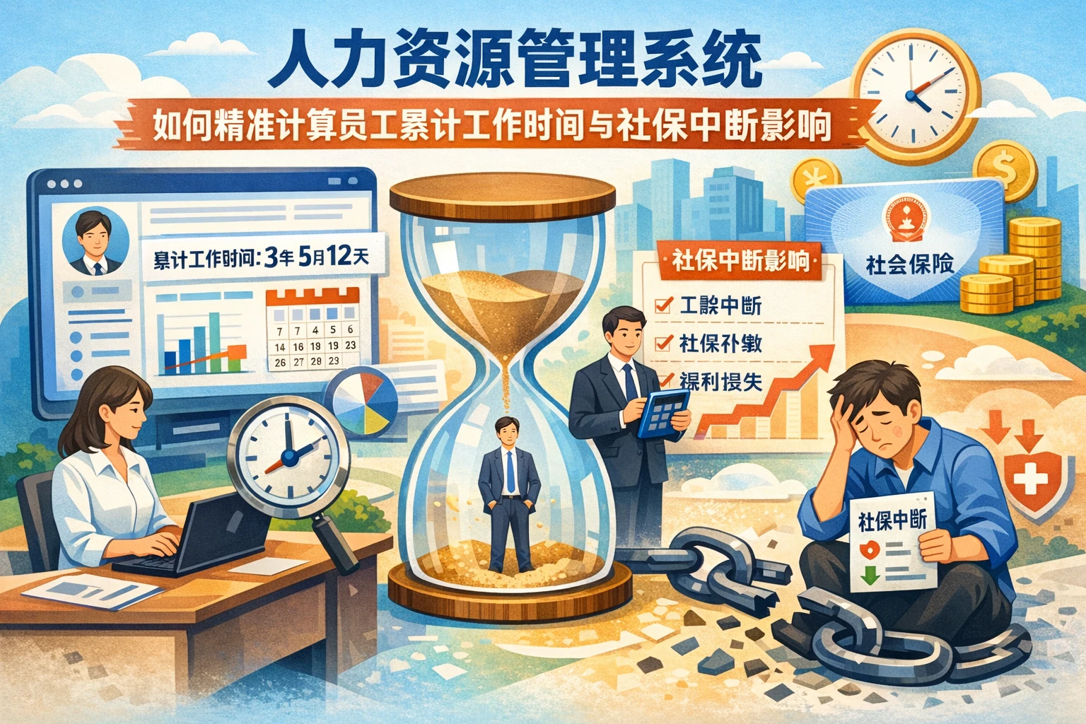 人力资源管理系统如何精准计算员工累计工作时间与社保中断影响