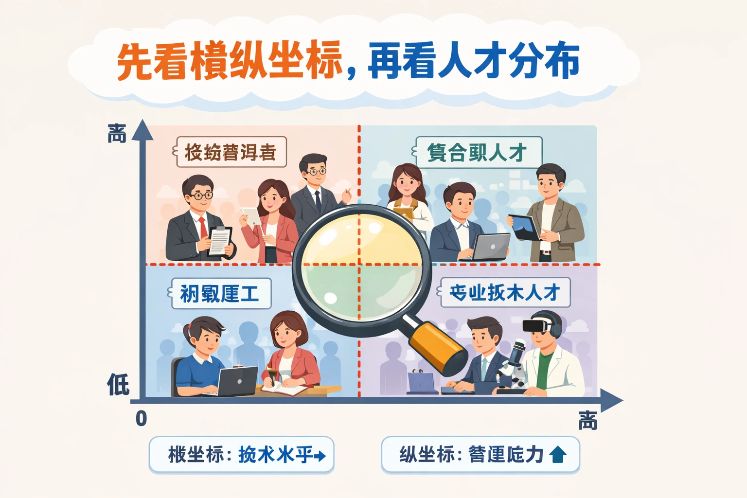 先看横纵坐标,再看人才分布