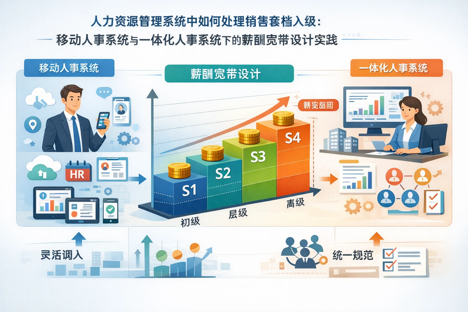 人力资源管理系统中如何处理销售套档入级:移动人事系统与一体化人事系统下的薪酬宽带设计实践