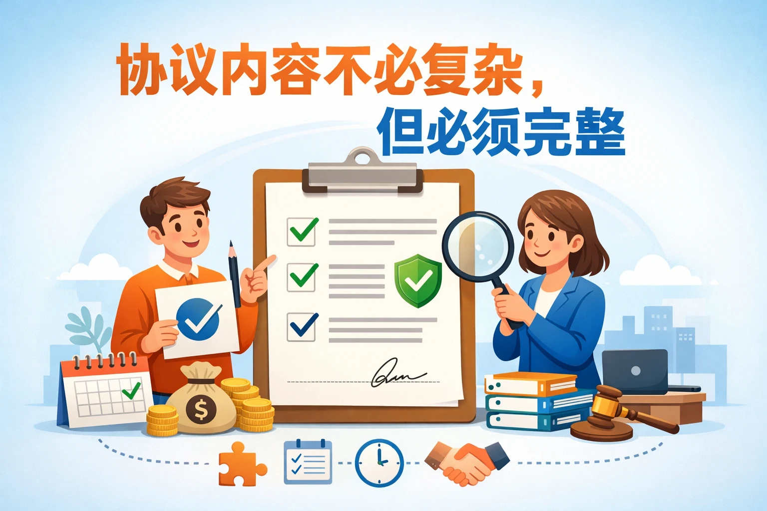 协议内容不必复杂,但必须完整