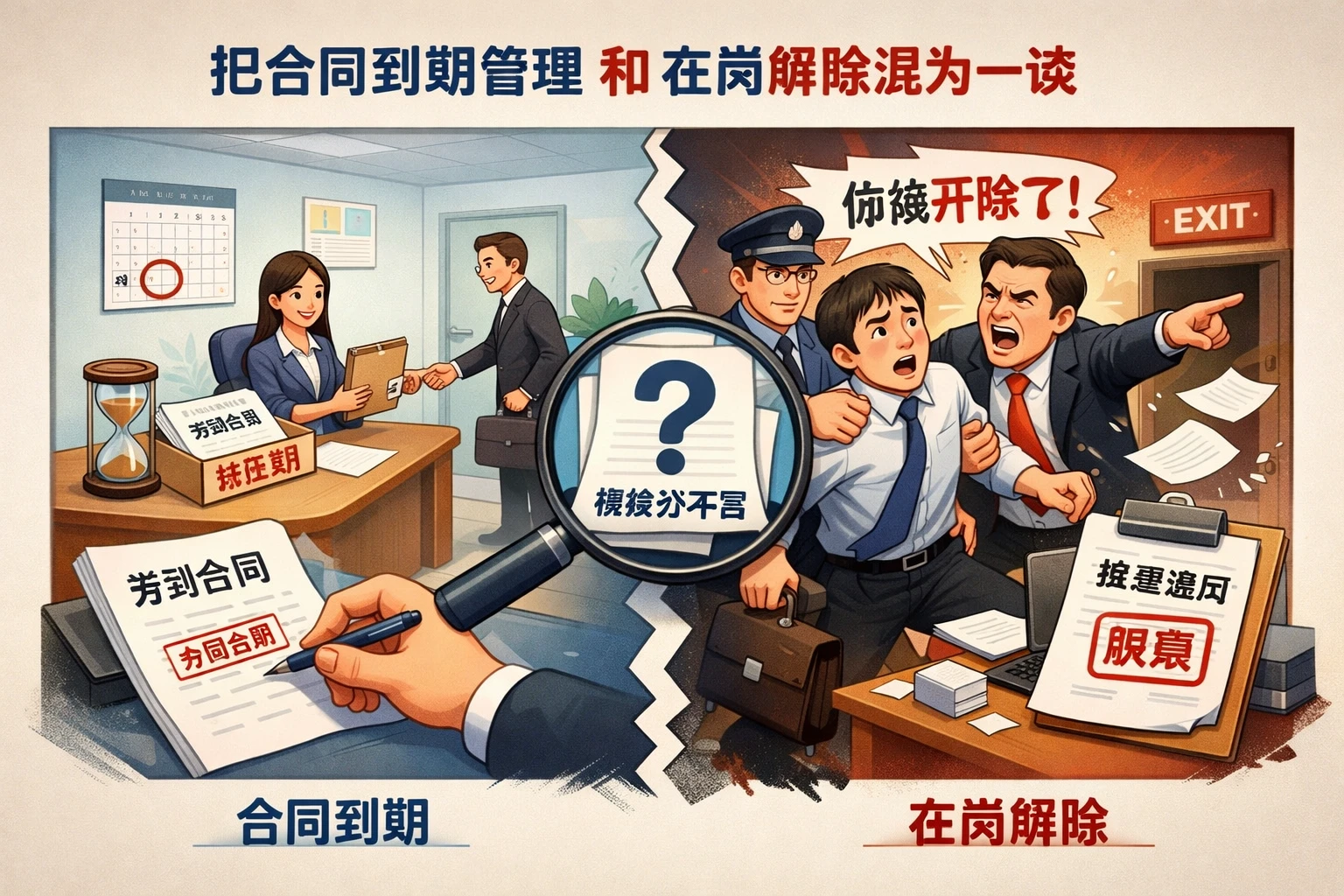 把合同到期管理和在岗解除混为一谈