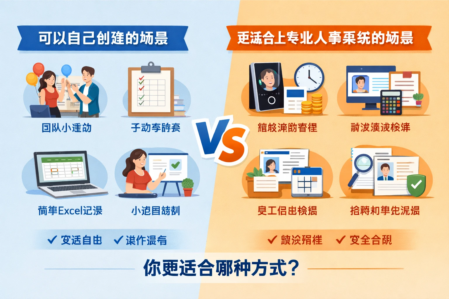 哪些场景可以自己创建，哪些场景更适合上专业人事系统