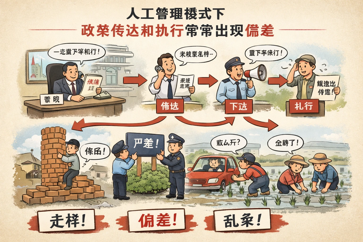 人工管理模式下，政策传达和执行常常出现偏差