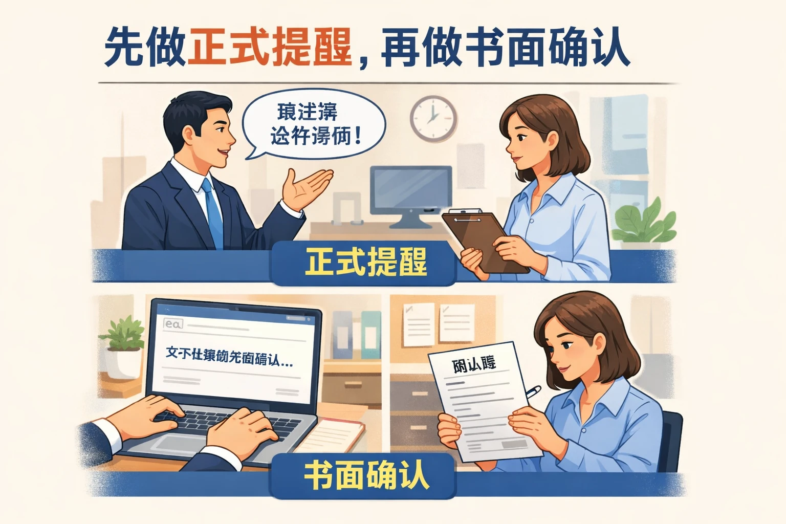 先做正式提醒,再做书面确认