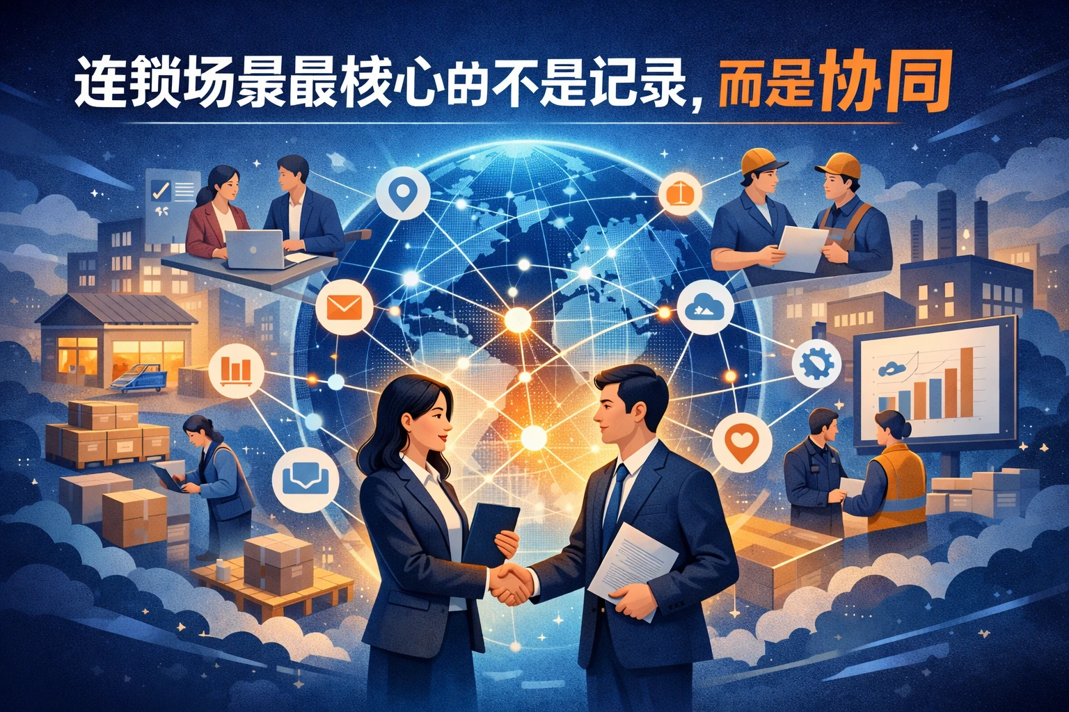 连锁场景最核心的不是记录，而是协同