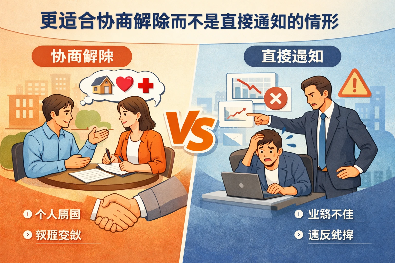 更适合协商解除而不是直接通知的情形