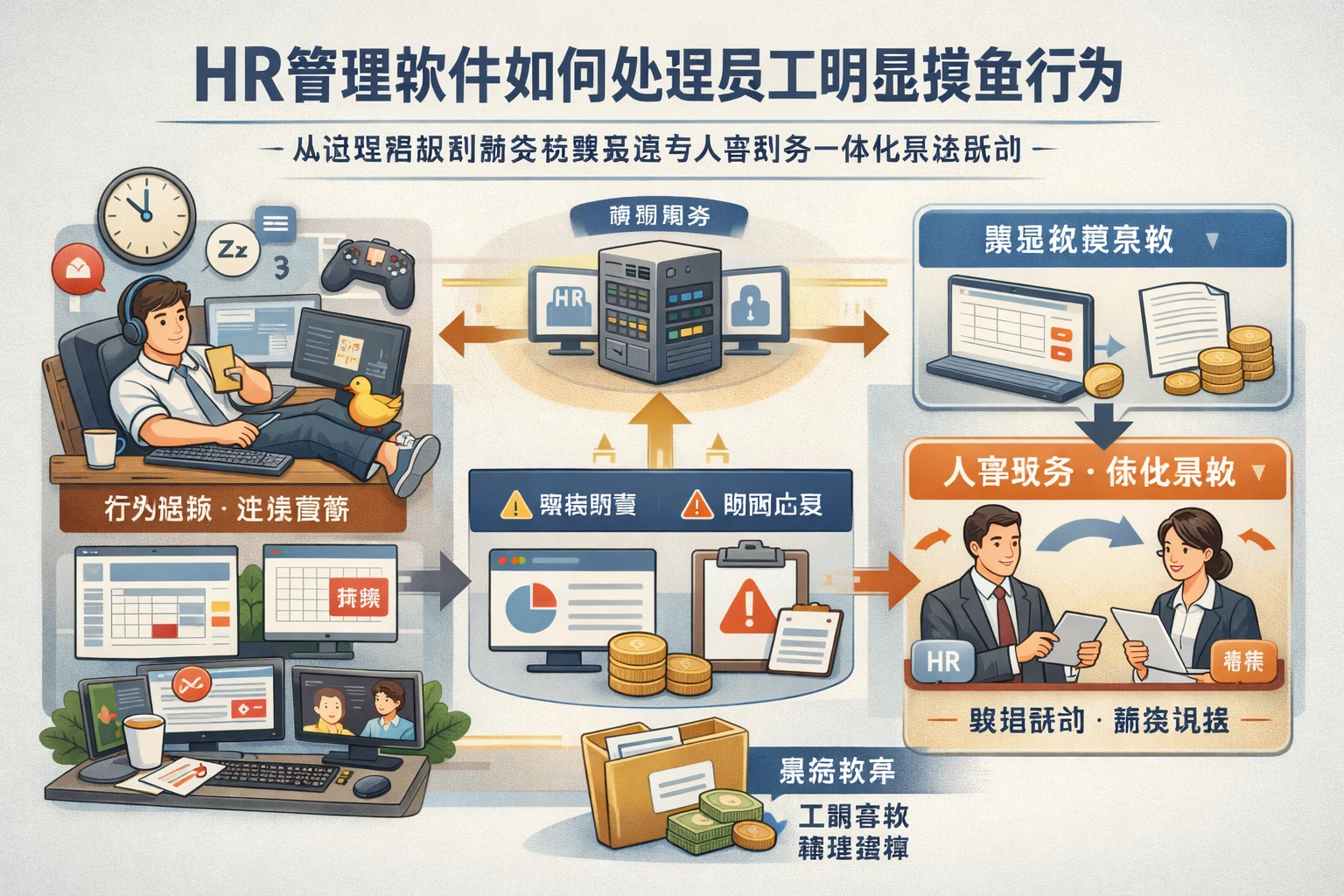 HR管理软件如何处理员工明显摸鱼行为:从过程留痕到薪资核算系统与人事财务一体化系统联动