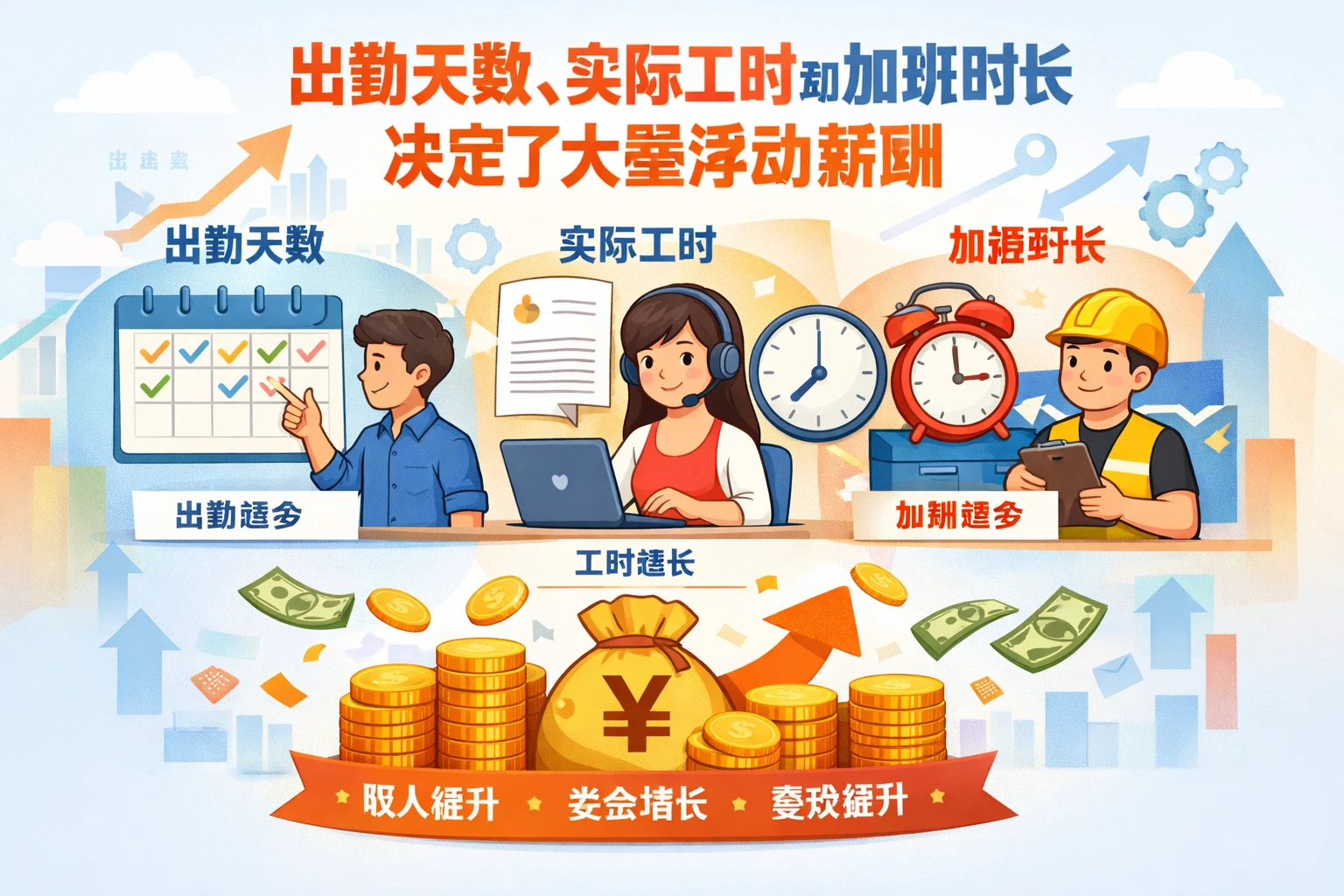 出勤天数、实际工时和加班时长决定了大量浮动薪酬