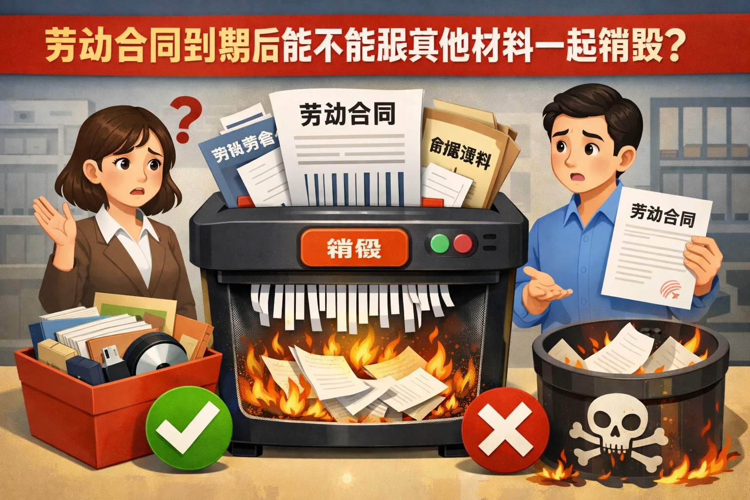 劳动合同到期后能不能跟其他材料一起销毁