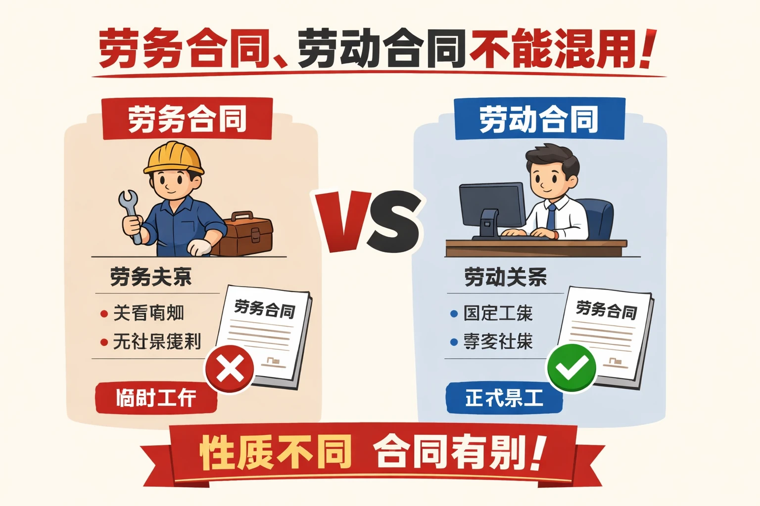 劳务合同、劳动合同不能混用