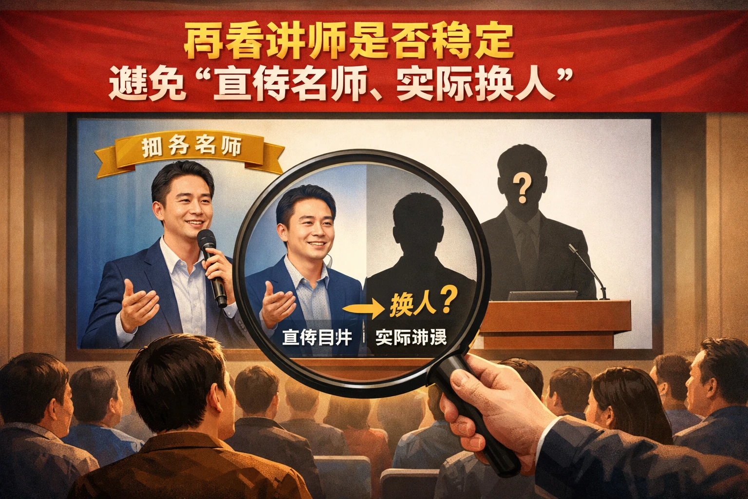 再看讲师是否稳定，避免“宣传名师、实际换人”