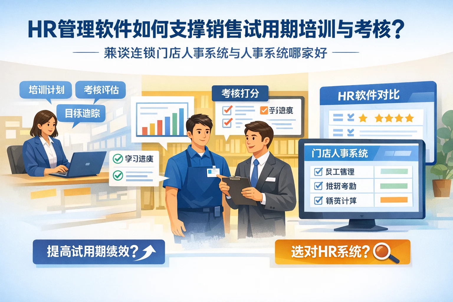 HR管理软件如何支撑销售试用期培训与考核？兼谈连锁门店人事系统与人事系统哪家好