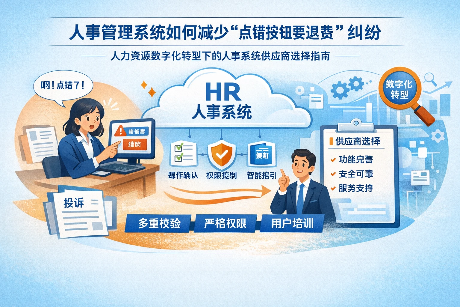 人事管理系统如何减少“点错按钮要退费”纠纷：人力资源数字化转型下的人事系统供应商选择指南