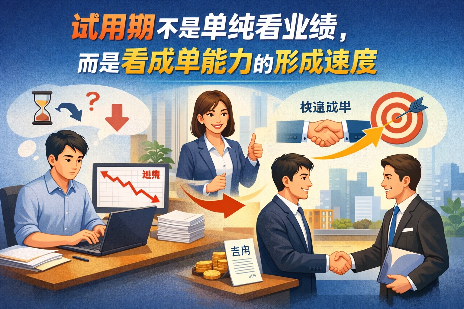 试用期不是单纯看业绩，而是看成单能力的形成速度