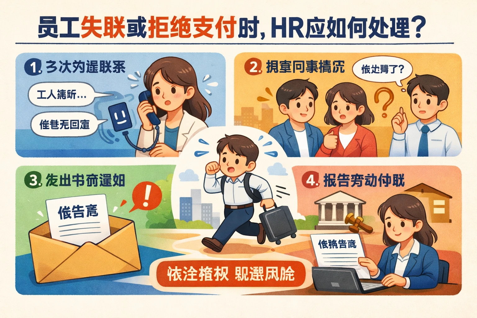 员工失联或拒绝支付时，HR应如何处理