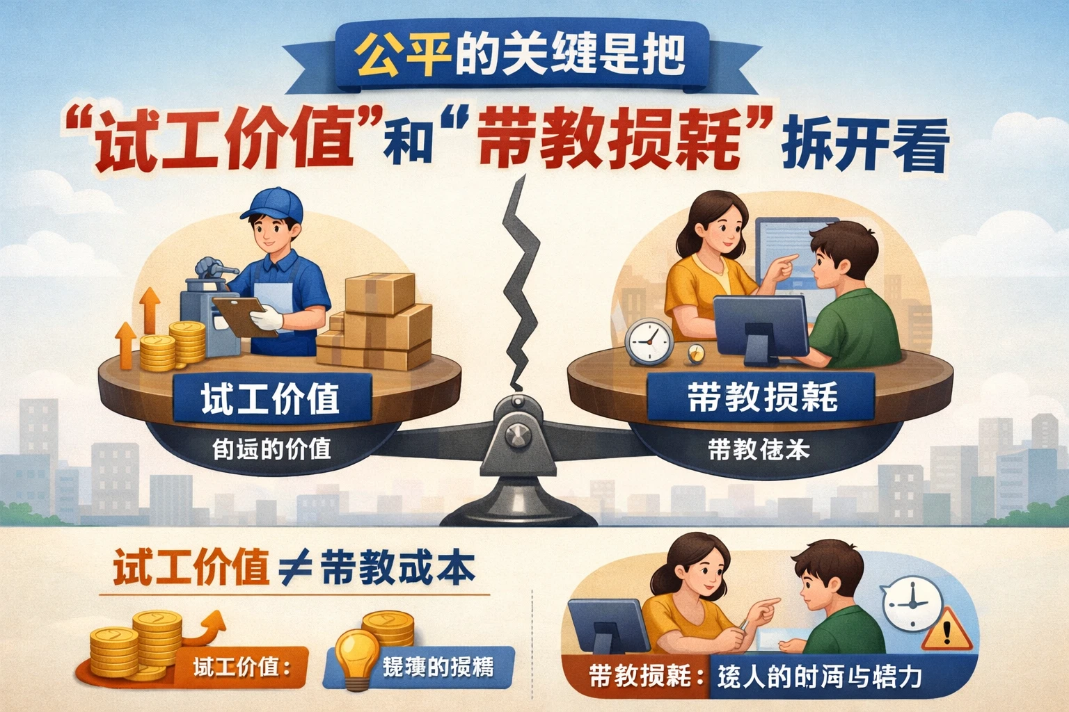 公平的关键是把“试工价值”和“带教损耗”拆开看