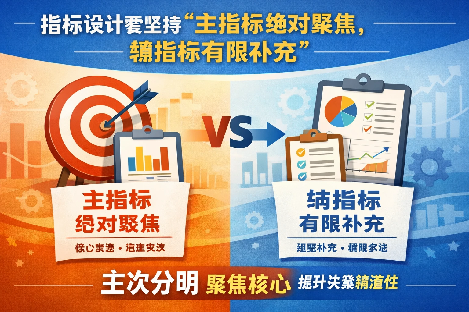 指标设计要坚持“主指标绝对聚焦，辅指标有限补充”