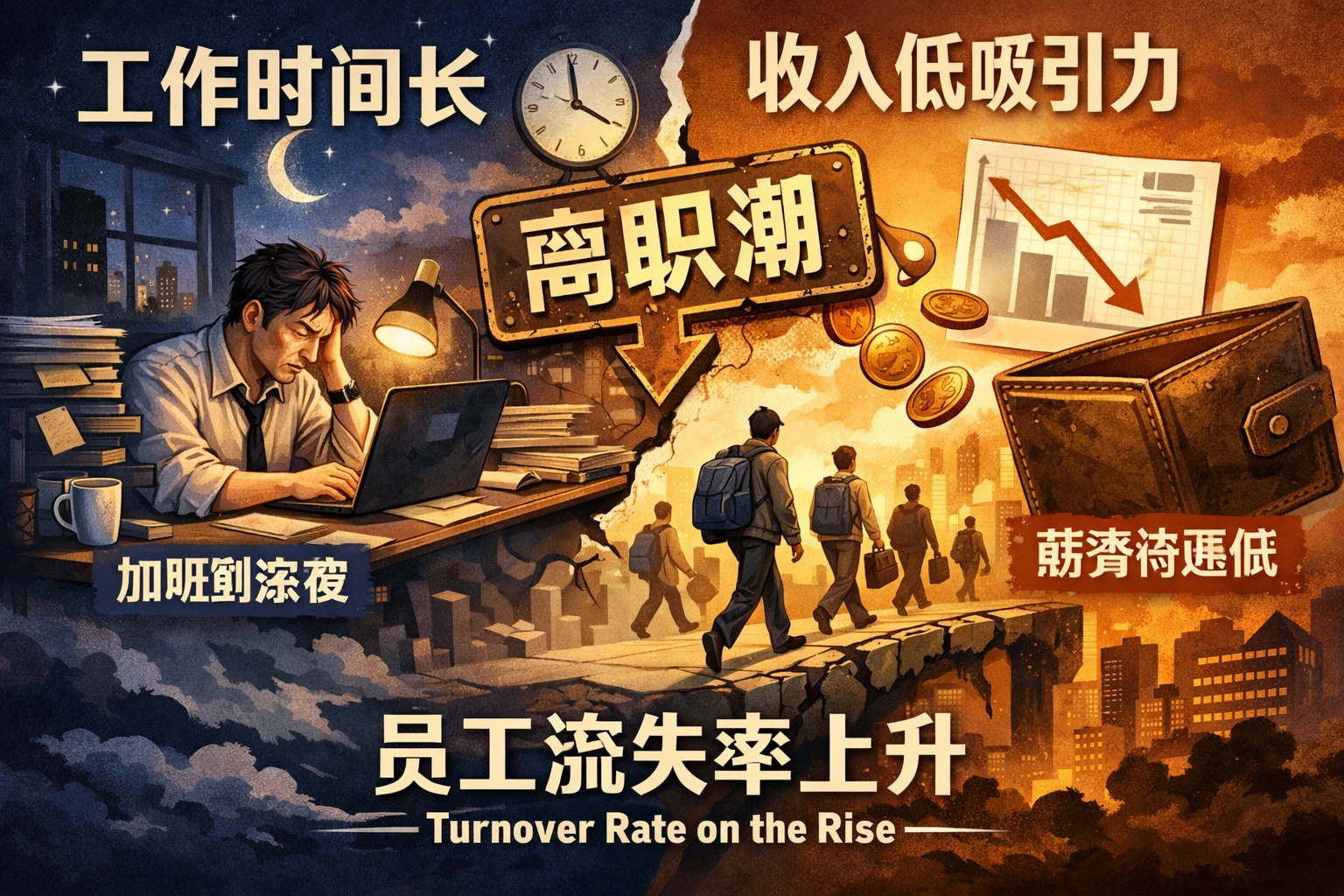 工作时间长、收入吸引力不足，放大了员工流失率