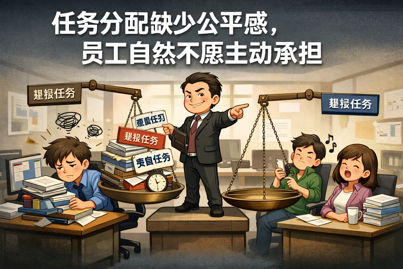 任务分配缺少公平感，员工自然不愿主动承担
