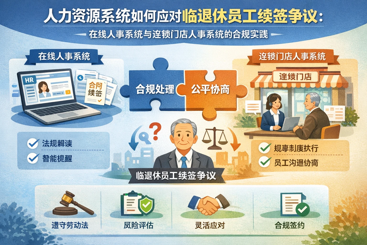 人力资源系统如何应对临退休员工续签争议：在线人事系统与连锁门店人事系统的合规实践