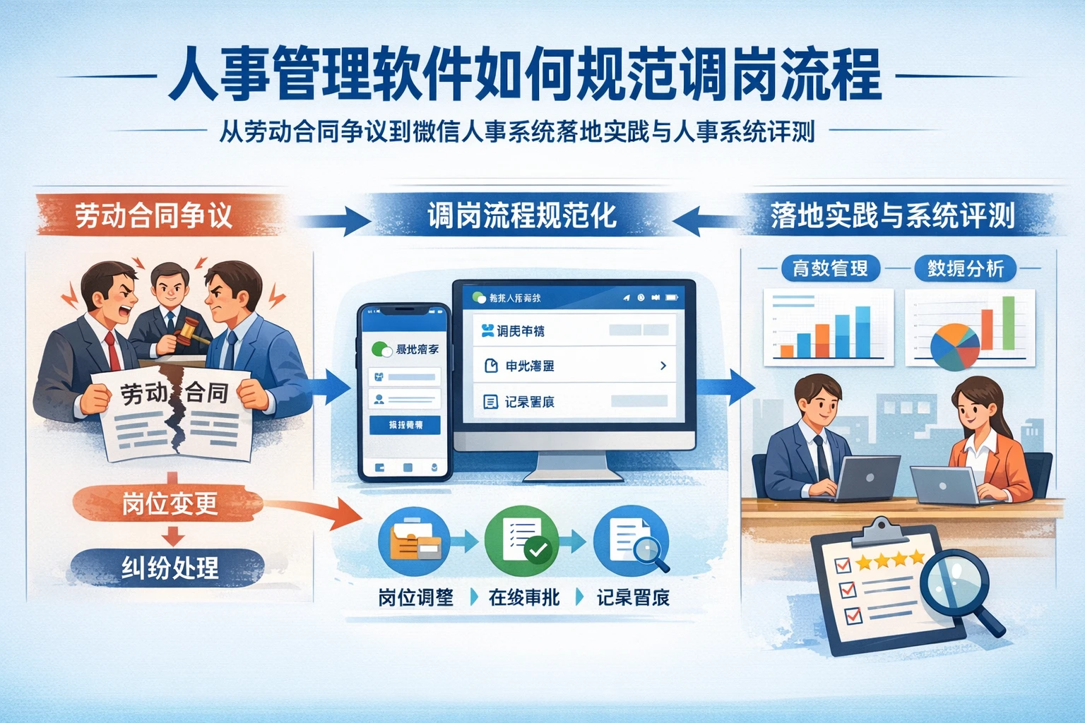 人事管理软件如何规范调岗流程：从劳动合同争议到微信人事系统落地实践与人事系统评测