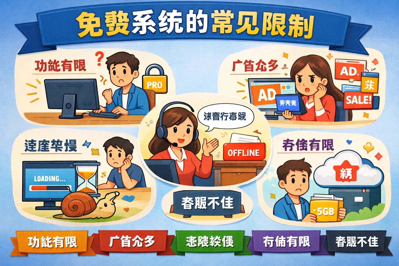 免费系统的常见限制