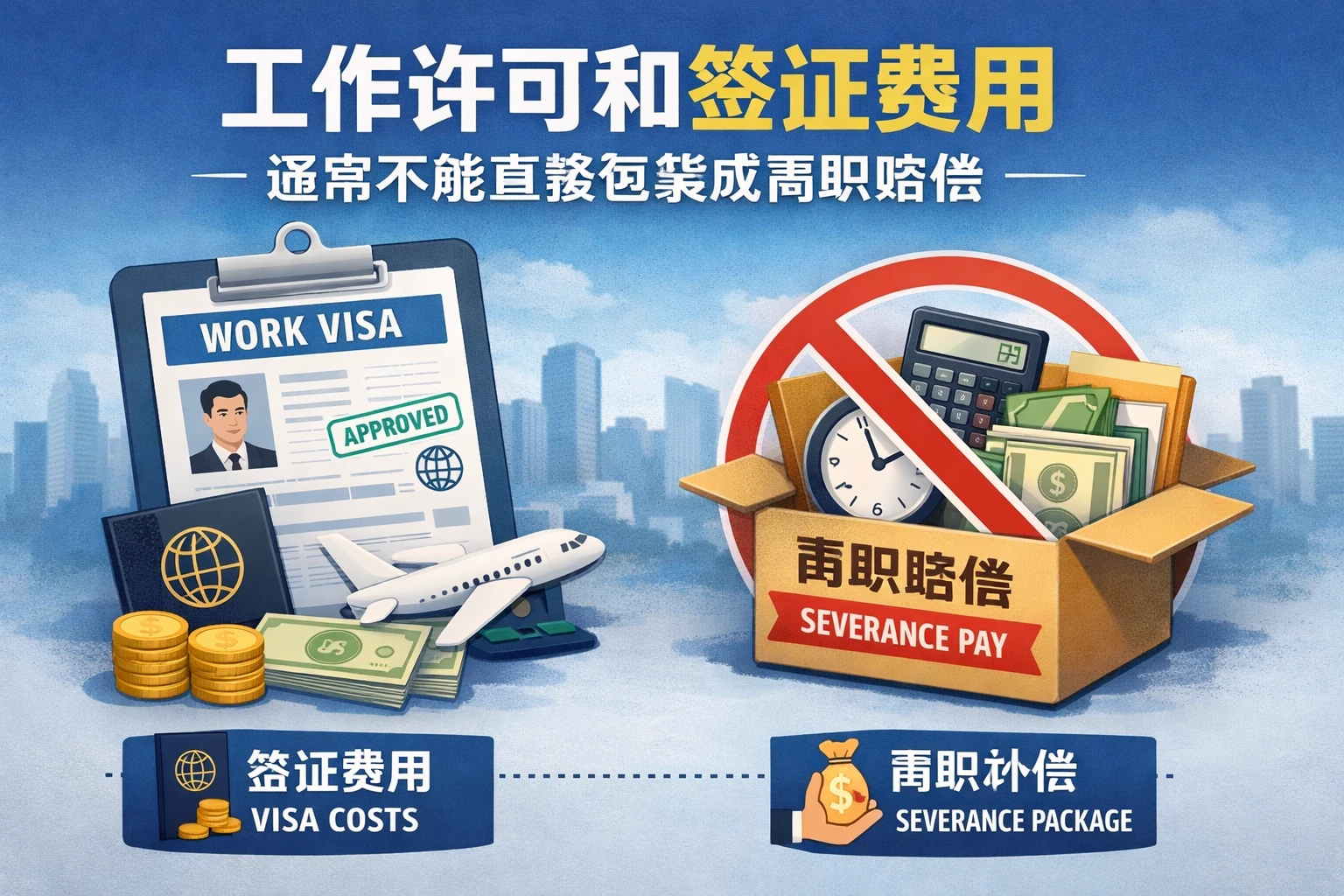 工作许可和签证费用，通常不能直接包装成离职赔偿